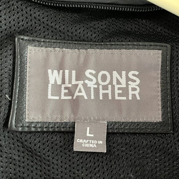 Wilsons Leather Black Leather Moto Jacket Mens LARGE Lined Zip Biker ~ READ - Picture 7 of 10